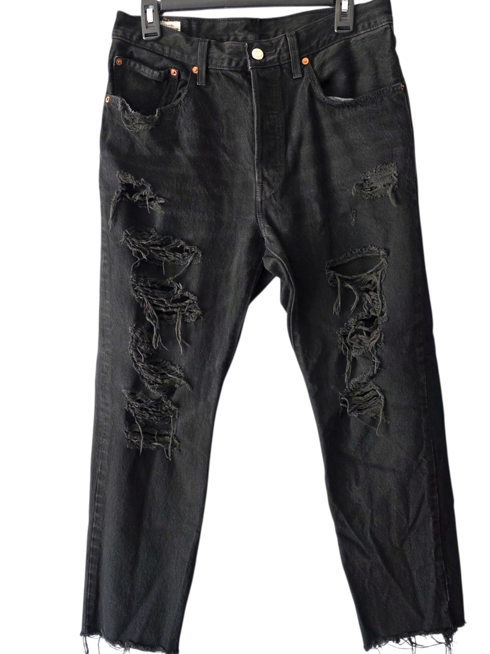 Levi's Premium 501 Original Cropped Distressed Black Jeans W30 L28